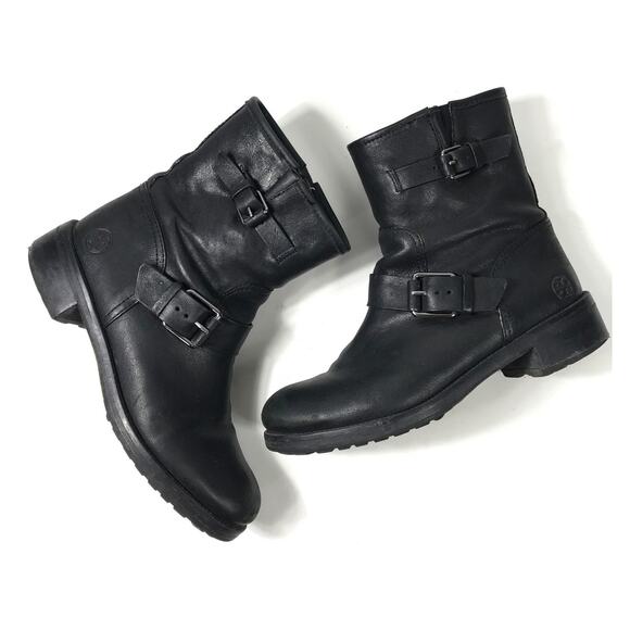Tory Burch Chrystie Women's 8.5 Black Leather Mid Calf Buckle Boots Zip Up - Picture 1 of 7